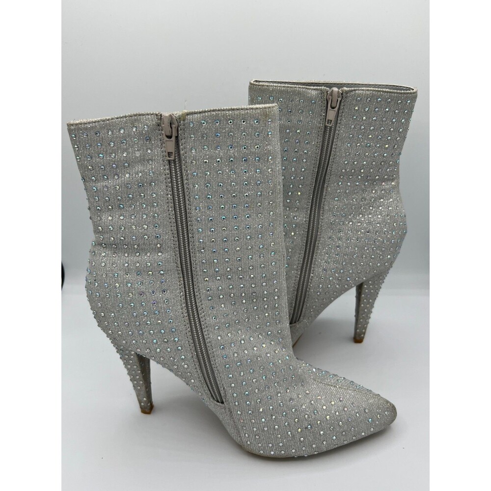 Anne Michelle Sparkly Rhinestone Pointed Toe Booties Silver Size 9 - Picture 5 of 12